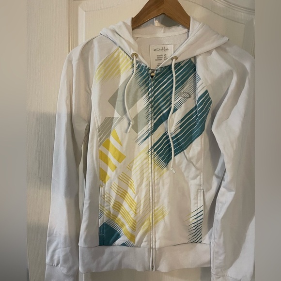 Oakley Jackets & Blazers - Oakley White and Teal Bomber Jacket with Yellow Accents